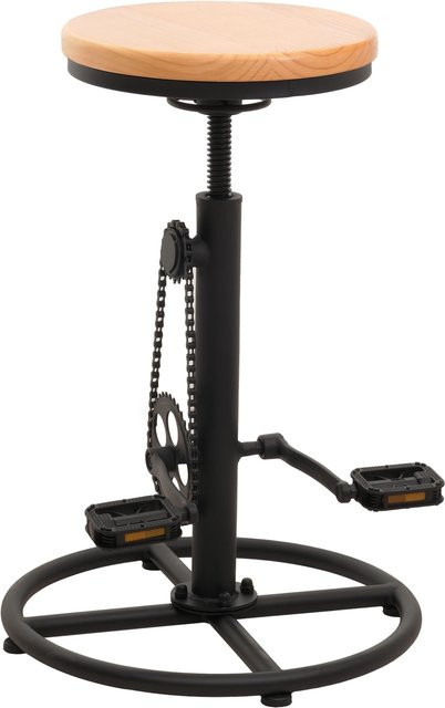 Barhocker MCW-N19 Industrial Design aus Massiv-Holz und Metall, braun, höhenverstellbar und drehbar - Bild 1
