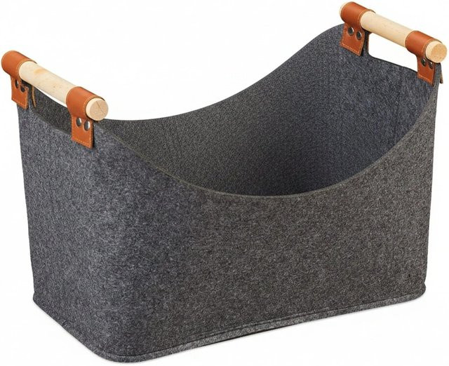 Relaxdays Filztasche aus Filz und Holz in Dunkelgrau, faltbar mit Holzgriffen, B/T/H: 27 x 40 x 22 cm - Bild 1