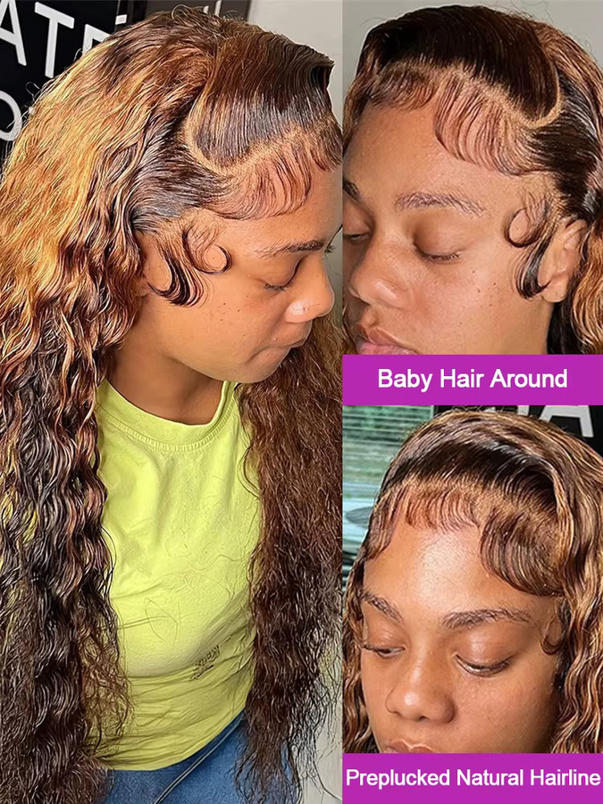 HJ WEAVE BEAUTY Deep Curly Wave HD Lace Frontal Perücke Echthaar - Bild 2