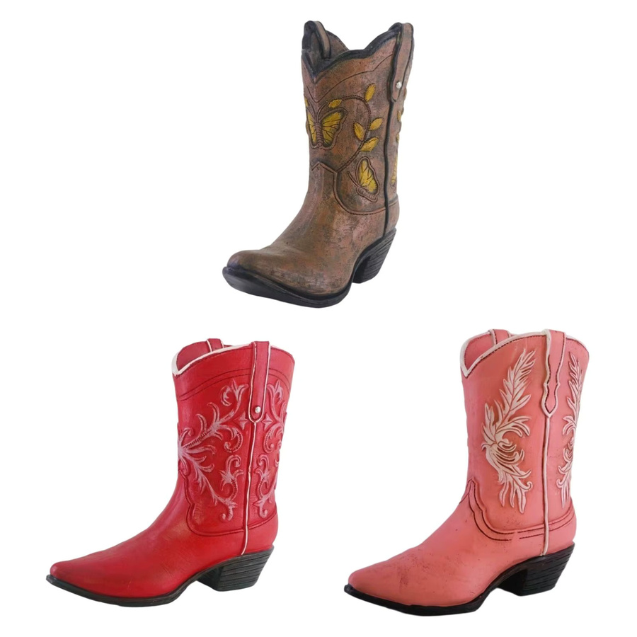 Kesoto Cowgirl-Stiefel-Vase in Pink, dekorativer Blumentopf aus Kunstharz im Retro-Design für Blumenarrangements und Landhaus-Deko - Bild 2