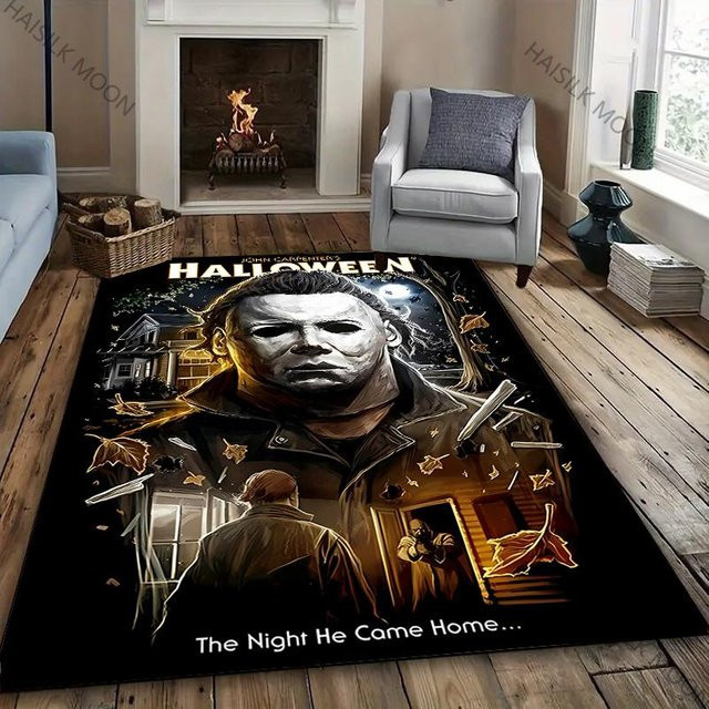 Miniso Michael Myers Halloween Teppich, fleckenresistenter Polyester-Teppich für Wohnzimmer, Schlafzimmer oder Büro, B/T: 60 x 40 cm, Mehrfarbig - Bild 1