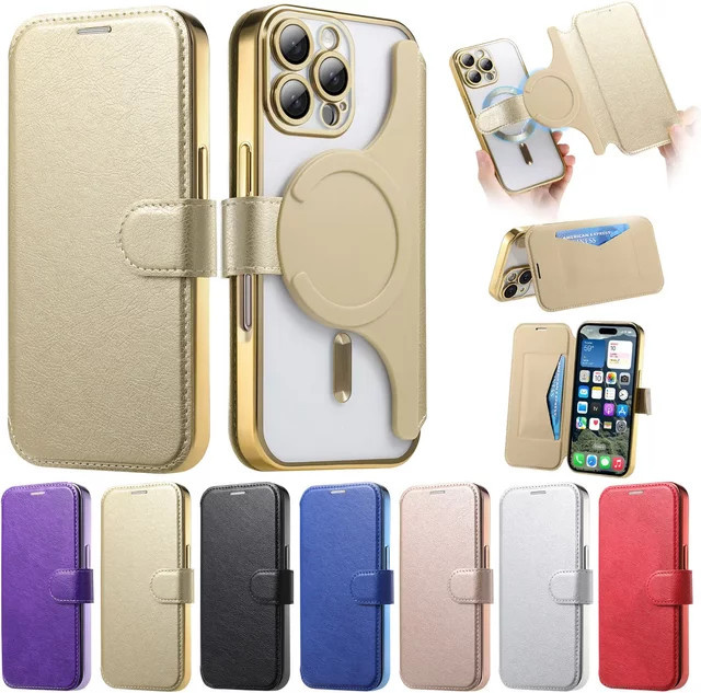HQBBRO 2-in-1 Magnetkarten Wallet Ledertasche für iPhone 16 Pro Max, 15 Plus, 14, 13, 12 in Purple - Bild 1