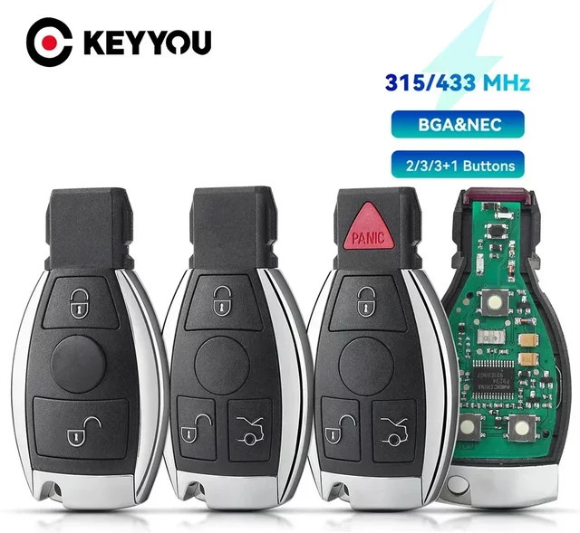 KEYYOU Smart Remote Autoschlüssel für Mercedes Benz A B S E Klasse mit BGA & NEC Chip, Schwarz, 2/3 Tasten, 315MHz oder 433,92MHz - Bild 1