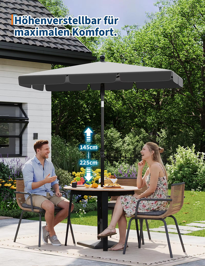 HiMISS Windbeständiger Outdoor-Terrassenschirm mit Neigefunktion und Kurbel in Blau und Weiß, Höhe: 225 cm - Bild 2
