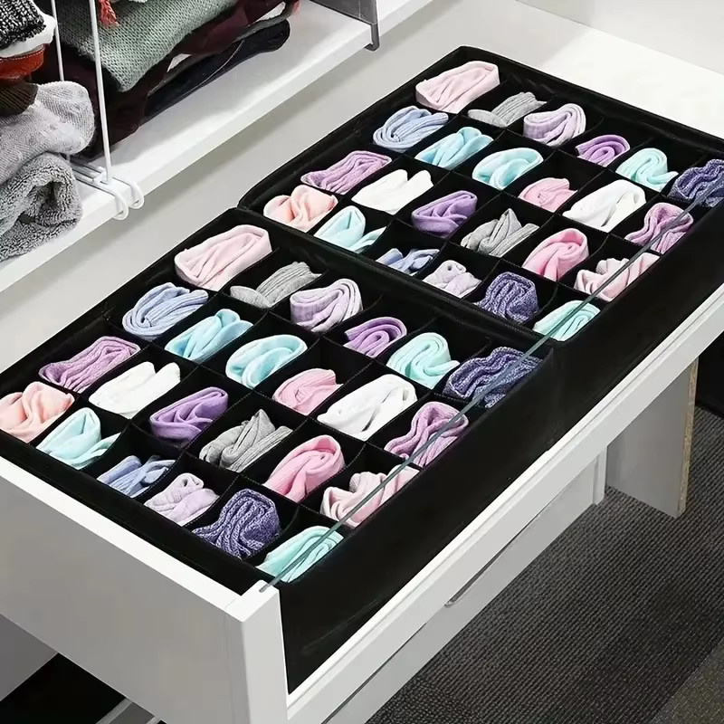 Meltset Aufbewahrungsbox mit 24 Gittern für Unterwäsche und Socken, schwarz, zusammenklappbar aus Stoff - Bild 3