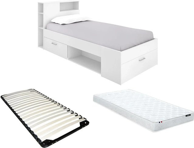 Vente-unique Bettrahmen Leandre mit Schubladen in Weiß, B/T/H: 90 x 190 cm - Bild 1