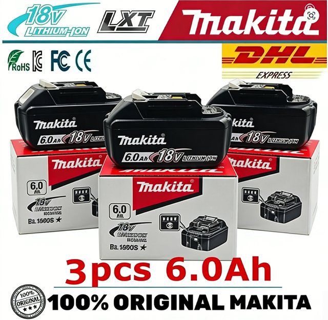 Makita 18V Lithium-Ionen Akku 6,0Ah mit LED in Schwarz für Elektrowerkzeuge BL1860B BL1850B BL1840B BL1830B - Bild 1