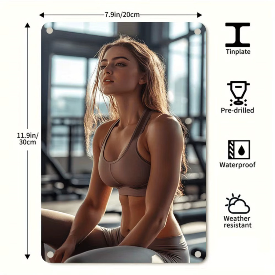 HELLOYOUNG Vintage-Fitness-Wandkunst aus Metall für Frauen, rechteckige Heimdekoration, Breite: 20,3 cm, Höhe: 30,5 cm - Bild 2