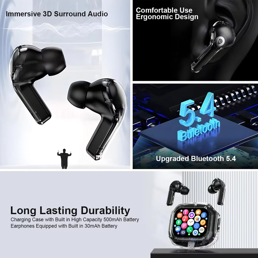 WJOY Air Max Smart Touch Screen TWS In-Ear-Kopfhörer in Schwarz mit Übersetzer-Funktion für 144 Sprachen und Pro-Stereo-Sound - Bild 5