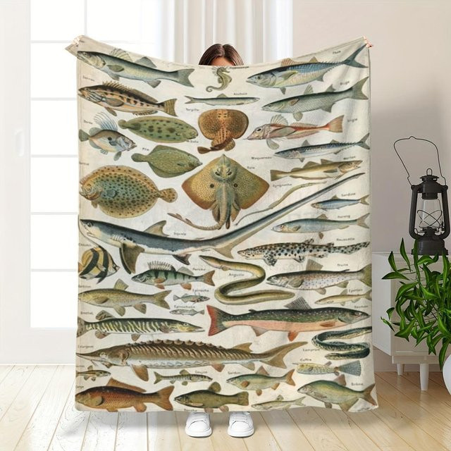 JMG Household Supplies Flanell-Fleece-Decke mit Fischkollektion, Polyesterstrick, fleckenabweisend und flauschig, Mehrfarbig, B x L: 150 x 230 cm - Bild 1