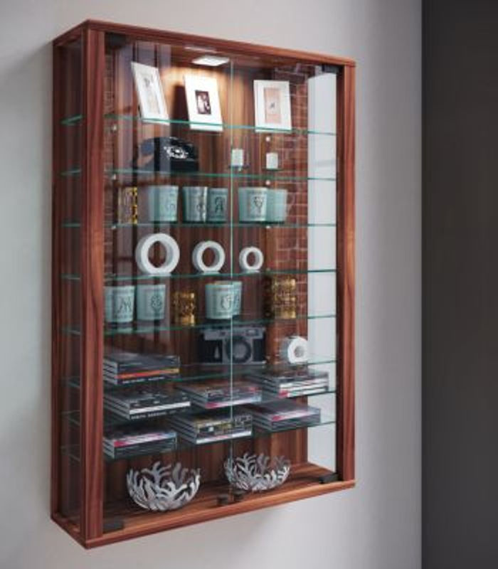 VCM Wandvitrine Vitrosa Mini in Nussbaum mit ESG-Sicherheitsglas und 2 Glastüren, B/T/H: 59 x 18 x 90 cm - Bild 6