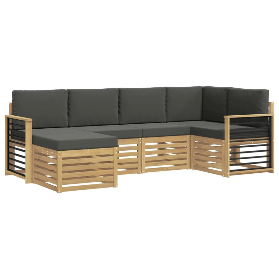 vidaXL Outdoor-Sofagarnitur 6-teilig in L-Form aus Akazienholz mit Polstern in Weiß und Anthrazit - Bild 2