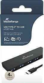 MediaRange USB-Hub MRCS508 mit 4 USB-A Ports und USB-C Stecker, USB 3.0 5 GBit/s, Schwarz - Bild 1