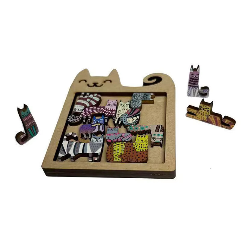 GUEN Holzpuzzle in Katzenform, Tiere, bunt/mehrfarbig - Bild 4