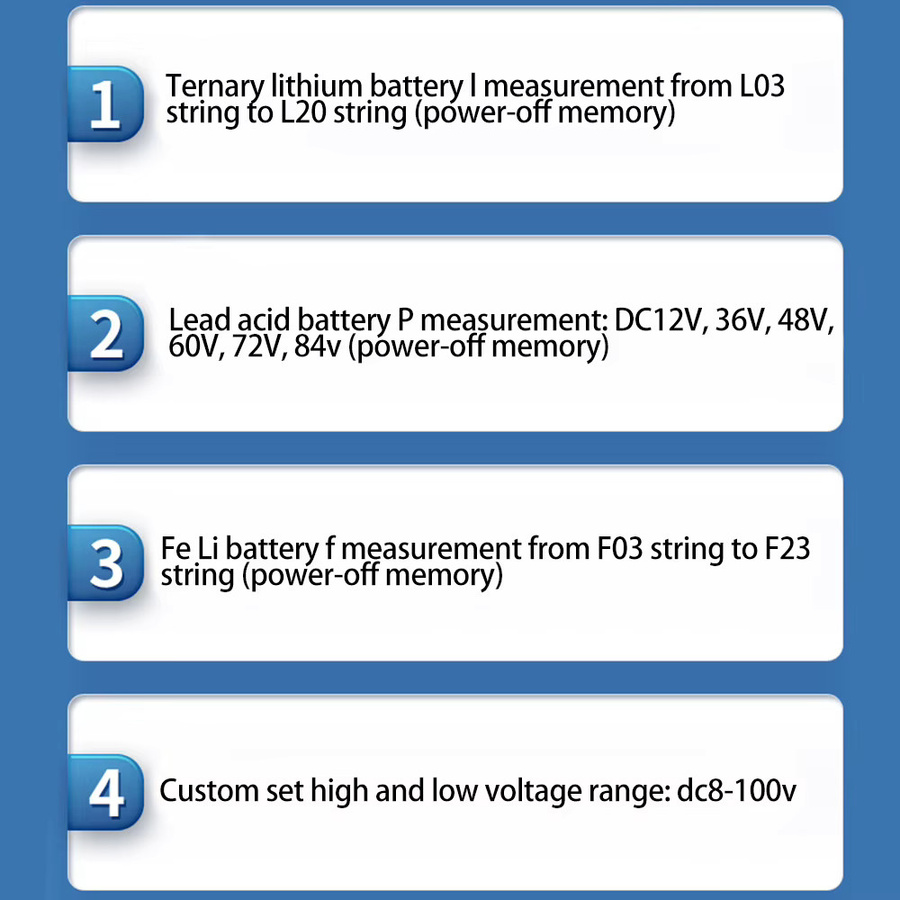 diymore Batteriekapazitäts-Füllstandsanzeige DC 8V-100V für Blei-Säure, Lithium und LiFePO4, Spannungsmesser für 12V 24V 48V 72V, Schwarz - Bild 4