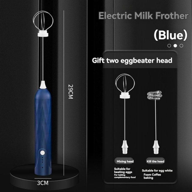 XYNN Elektrischer Milchaufschäumer mit Doppelkopf, kabelloser Milchmixer in Blau - Bild 1