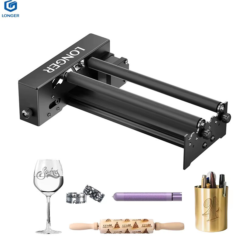 LONGER Laser-Gravierer-Drehwalzen-Zubehör 360-Grad-Drehachse in Schwarz für zylindrische Werkstücke wie Kelche, Tassen, Becher und Flaschen mit einstellbarem Gravurdurchmesser von 6 mm bis 200 mm - Bild 5