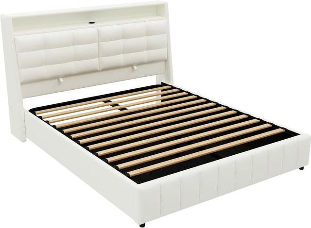 okwish Polsterbett mit LED-Beleuchtung, USB-Anschluss und Stauraum in Weiß, B/T/H: 160 x 200 x 110 cm (ohne Matratze) - Bild 1