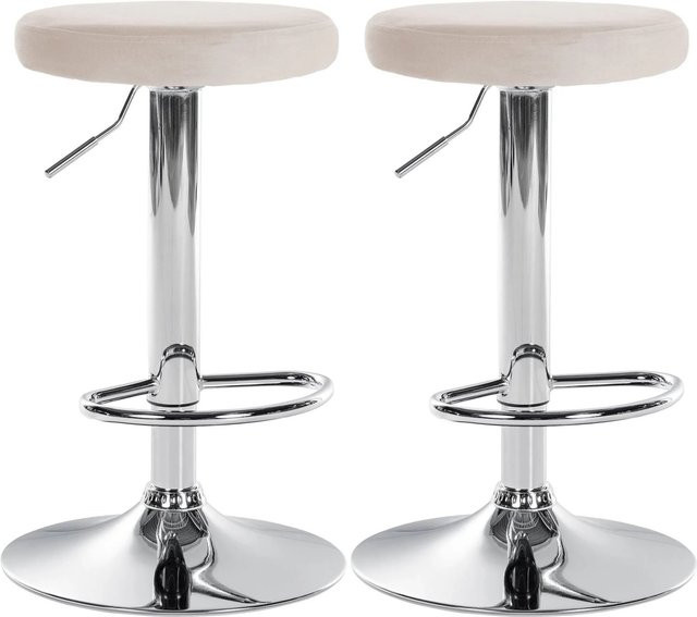 DELUKE 2er Set Barhocker KAZON aus Samt in Creme und Silber, höhenverstellbar und drehbar, B/T/H: 38,5 x 38,5 x 60 cm - Bild 1