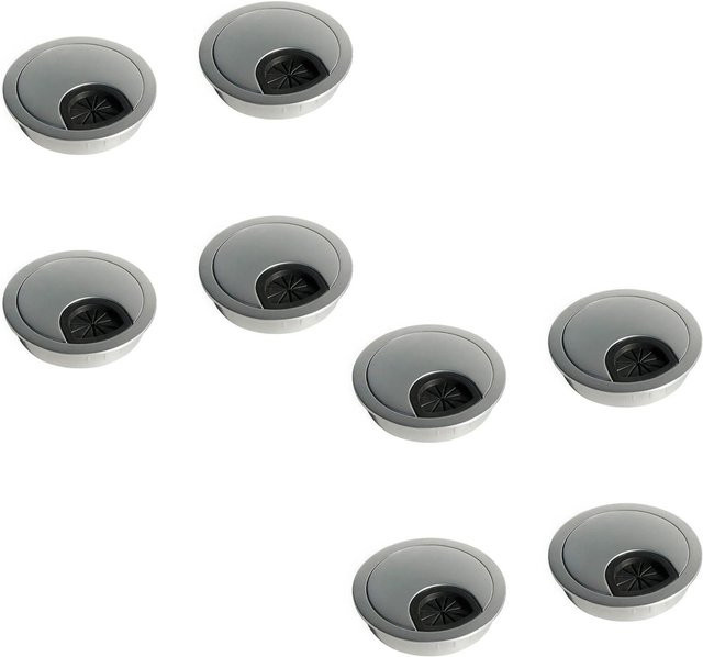 Emuca 8er Set runde Kabeldurchführungen aus Zamak für Unterputzmontage, Farbe Silber Matt Verchromt, Durchmesser: 60 mm - Bild 1