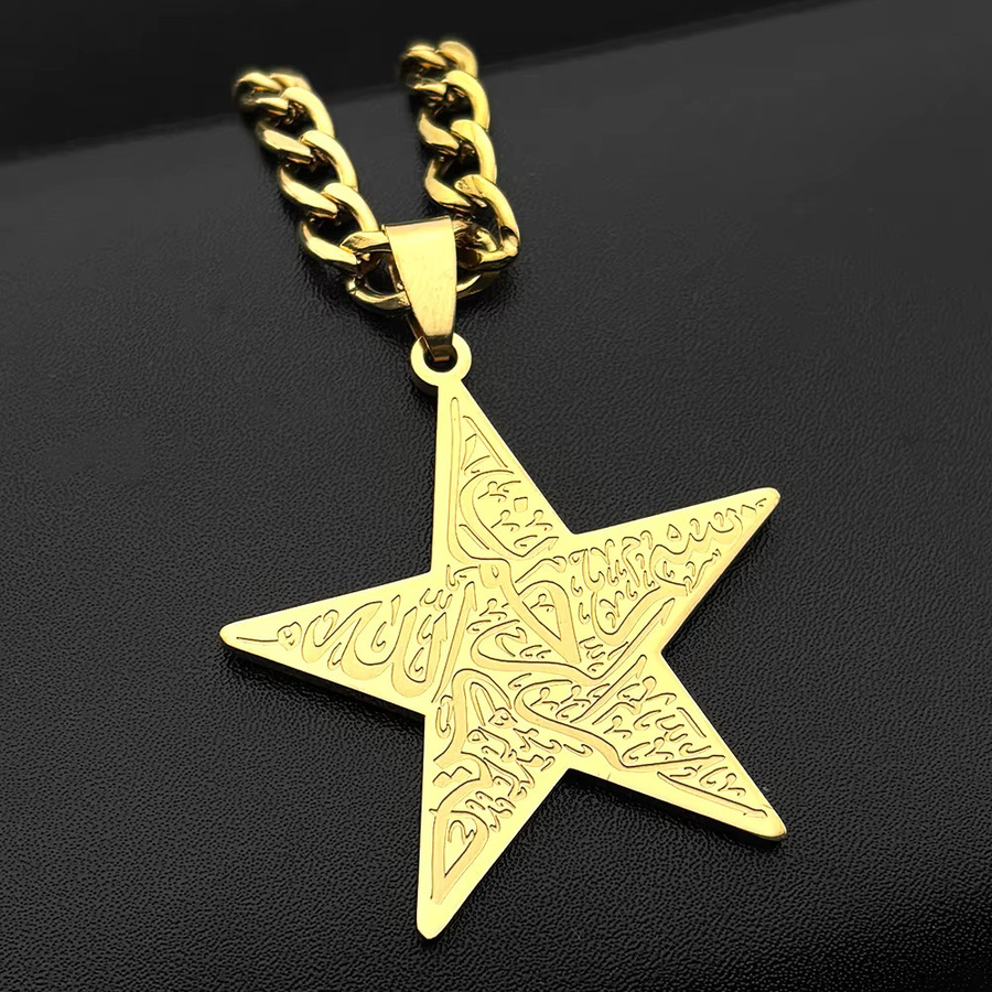 Anhänger Halskette, Sternförmiges Pentagramm, Edelstahl, Gold, Unisex - Bild 1