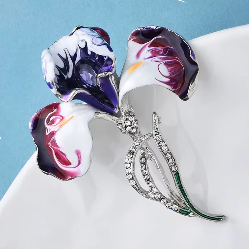 Wuli&baby Brosche, Emaille Orchidee, Zirkonia, Kristall, Damen, Silber - Bild 2
