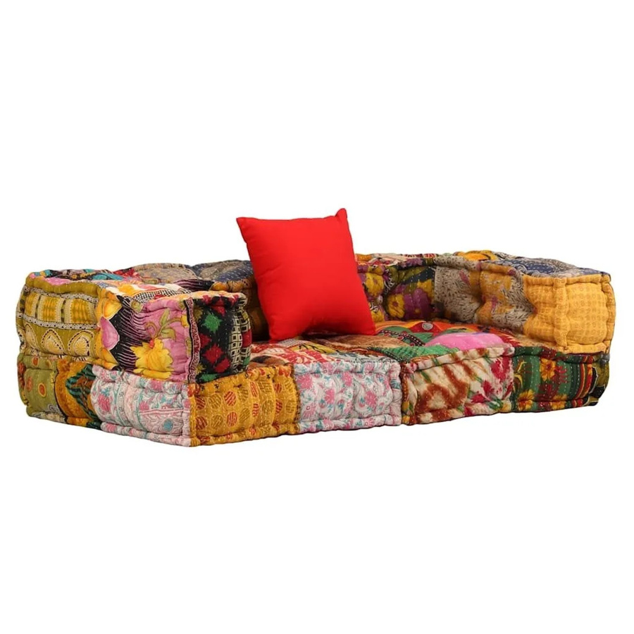 vidaXL Modularer 2-Sitzer Pouf Patchwork Stoff in Multicolour B/T/H: 140 x 70 x 40 cm - Bild 2