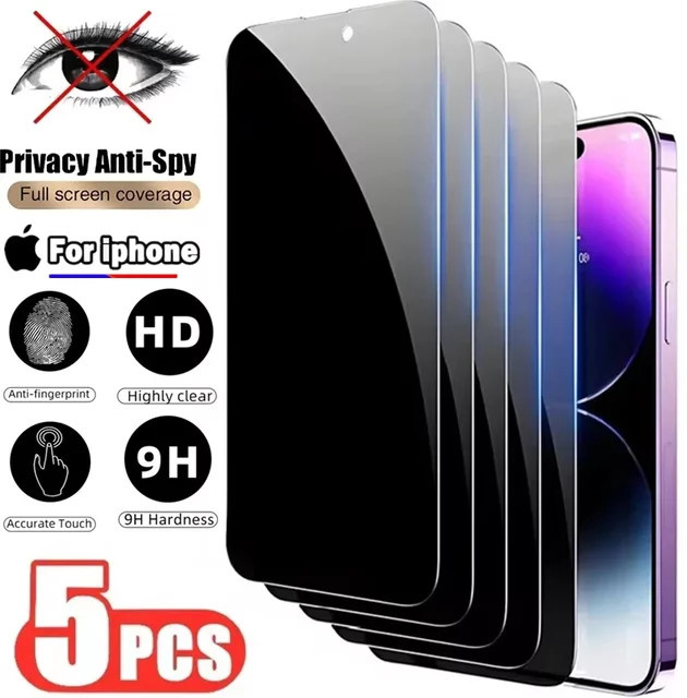 5 Stück MXZTSA Sichtschutz-Displayschutzfolien aus gehärtetem Glas für iPhone 16 15 14 13 12 11 Pro Max Plus Mini Anti-Spy - Bild 1