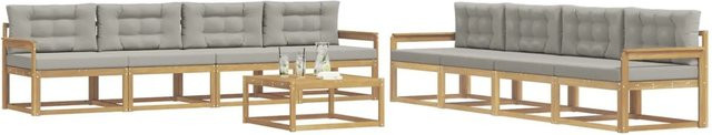 vidaXL Outdoor-Sofagarnitur aus Akazienholz in L-Form, 9-teiliges Set in Weiß, Grau und Braun mit Polsterkissen, B/T/H: 79 x 79 x 37 cm - Bild 1