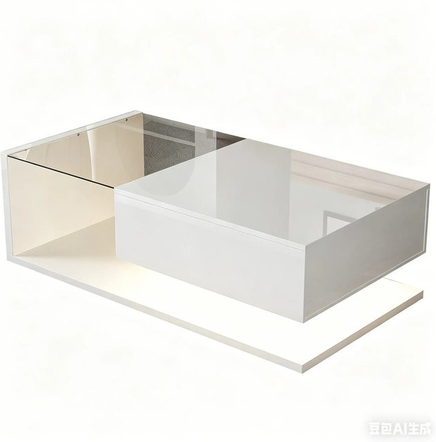 Couchtisch PXloue in Weiß Hochglanz mit Glasplatte und Ablagefach, B/T/H: 105 x 55 x 32,5 cm - Bild 1