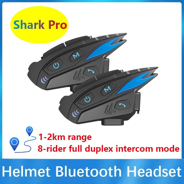 XINOWY Bluetooth-Gegensprechanlage Shark Pro für Motorradhelme, Headset in Schwarz, IP65 wasserdicht mit CVC Denoise, FM-Radio und Musikfreigabe, Verbindung mit 2 Geräten - Bild 1