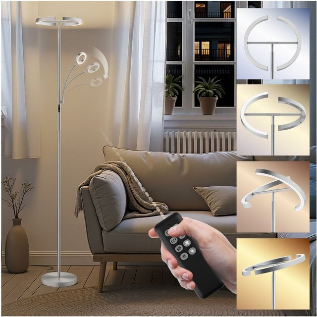 tectake Auralis LED Deckenfluter in Nickel Matt mit dimmbarer Farbtemperatur und Leselicht, B/T/H: 31,5 x 31,5 x 188 cm - Bild 1