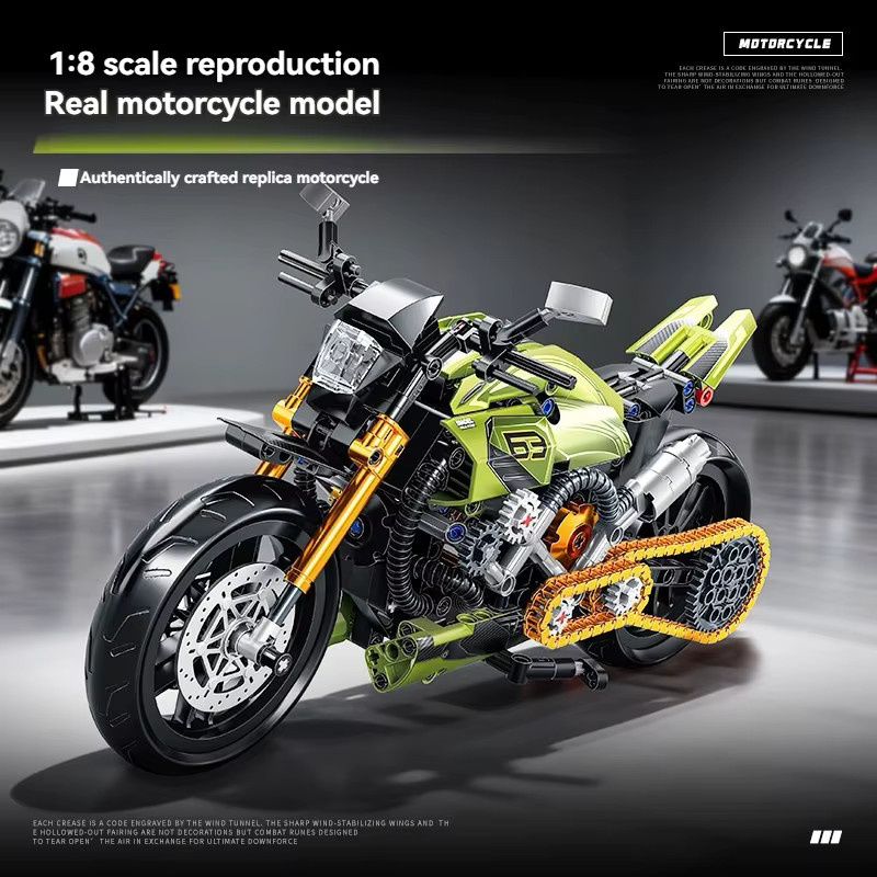 HUATEC Grünes Motorrad-Bausteinset, 1:8, 519 Teile - Bild 3