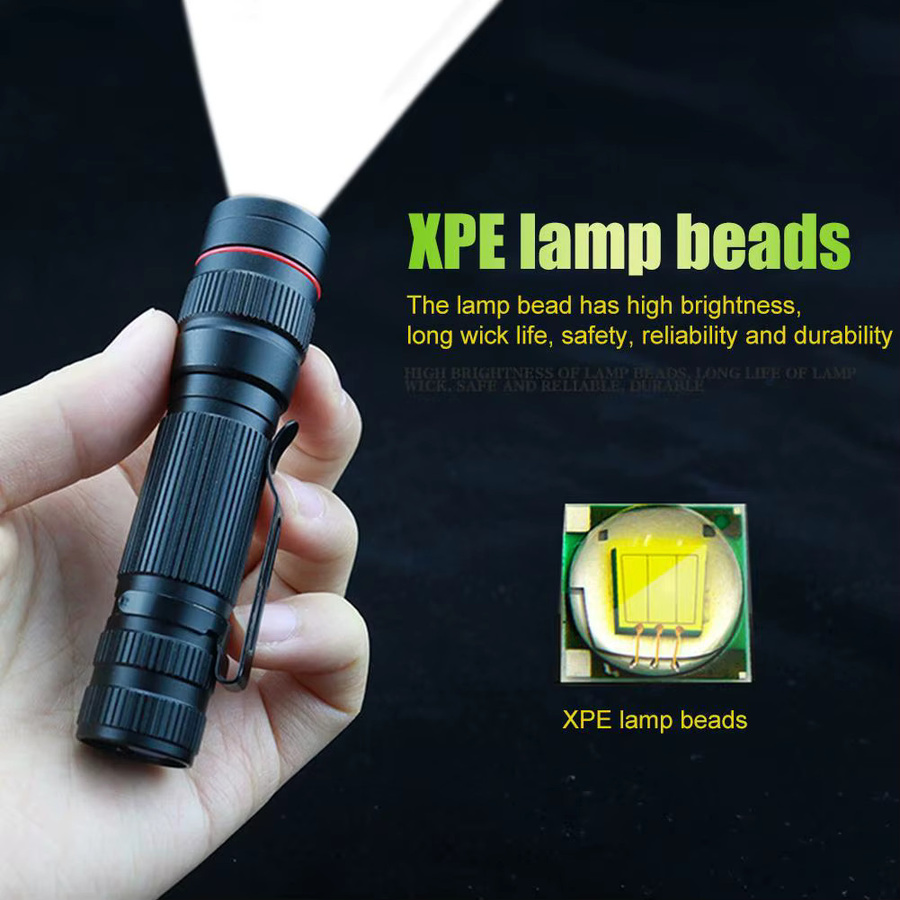 Vakind Notfall-LED-Taschenlampe in Schwarz mit 300 lm, wasserdichte Mini-Camping-Taschenlampe mit USB-Anschluss für Outdoor, Wandern und Angeln - Bild 2