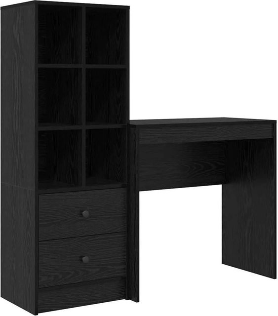 vidaXL Schreibtisch mit Hochboard Set in Schwarz und Eichen-Optik, 2-teiliges Büroset aus Holzwerkstoff - Bild 1