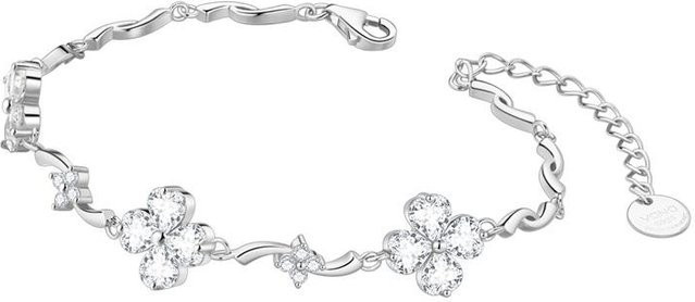 Armband 925 Silber, Vierblättriges Kleeblatt, Damen, weiß - Bild 1