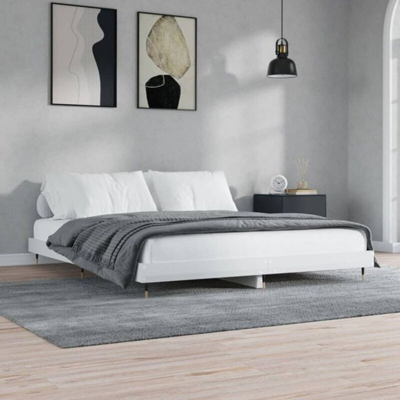 Vidaxl Doppelbett Bettgestell in Weiß aus Holzwerkstoff, B/T/H: 160 x 200 cm - Bild 1