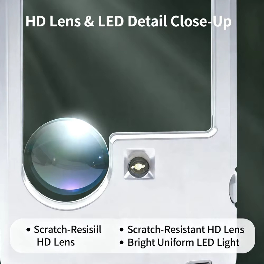 Ninth World LED-Leselupe in Kartenform mit Lederetui, 3x und 6x Vergrößerung, Silber - Bild 4