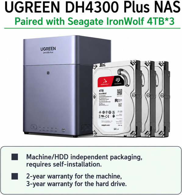 UGREEN DH4300 Plus 4-Bay NAS mit 12 TB Speicher – Privater Cloud-Server für RAID-Backup und Dateifreigabe für PC, Mac und Smartphone - Bild 1