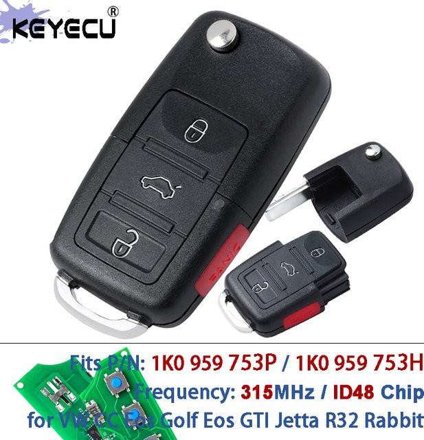 KEYECU Remote Key Fob mit ID48 Chip und Flip-Funktion für Volkswagen CC, Eos, Golf, GTI, Jetta, R32 in Schwarz - Bild 1