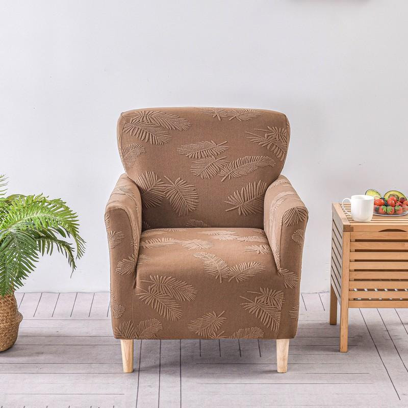 Elastischer Jacquard Clubsesselbezug Nordische Blätter in Braun für dein Einzelsofa - Bild 2