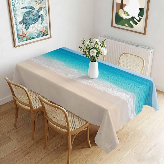JMG Household Supplies Rechteckige Tischdecke mit Sommer Küsten Ozean Welle Strand Motiv in Blau, B/L: 100 x 160 cm - Bild 1