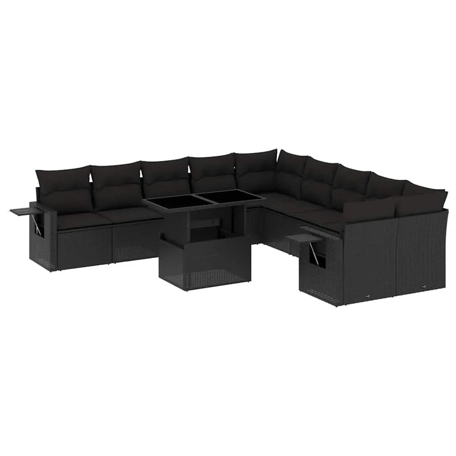 vidaXL 11-tlg. Garten-Sofagarnitur aus Poly-Rattan mit Kissen in Schwarz - Bild 2