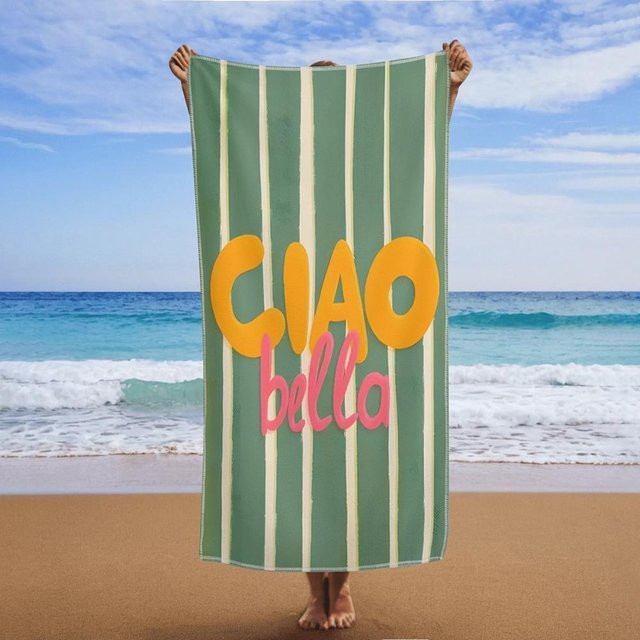 Ciao Bella Gestreiftes Strandtuch aus Polyester in Orange, Lila und Grün, Breite: 35 cm, Länge: 75 cm - Bild 1