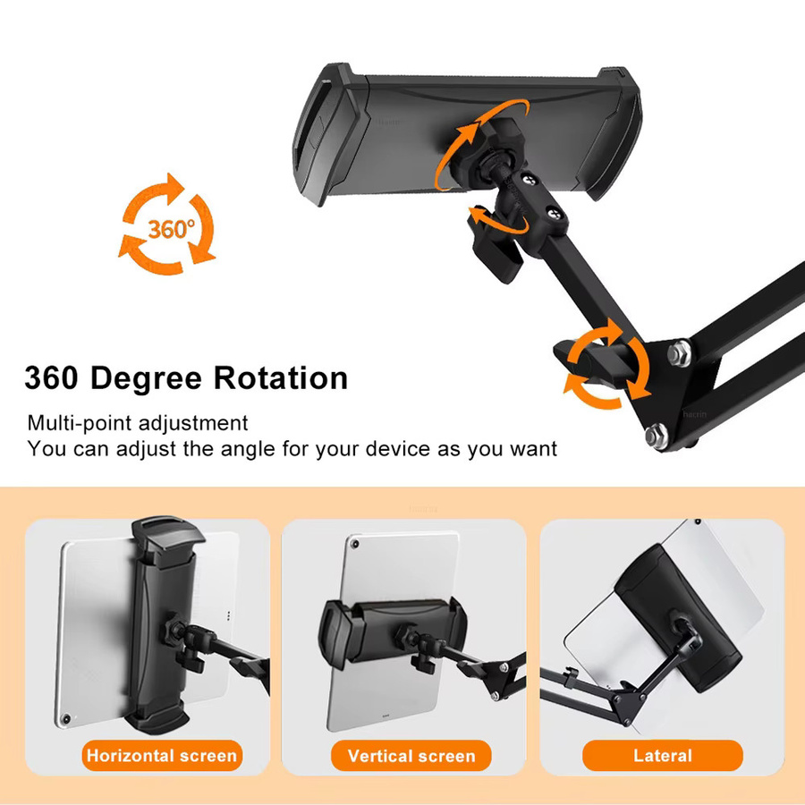 Hacrin Tablet-Ständer für das Bett mit langem Arm, verstellbare Halterung für 4 bis 12,9 Zoll iPad Pro, Xiaomi Pad und Samsung Tab, Schwarz - Bild 4