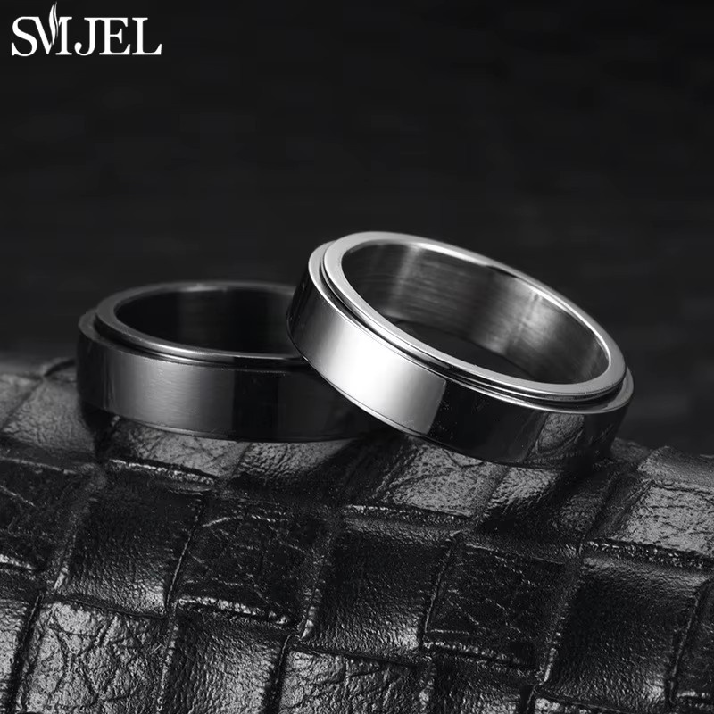 SMJEL Fidget Spinner Ring, Edelstahl, Schwarz, Unisex - Bild 2
