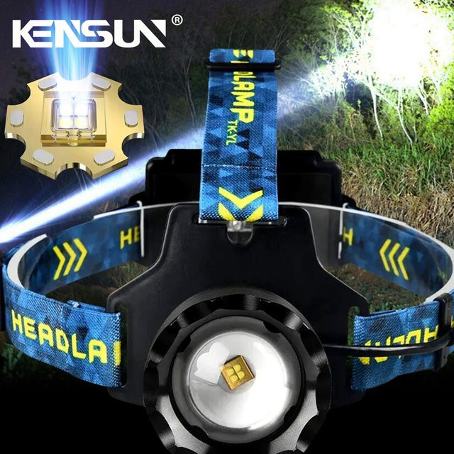 KENSUN LED Stirnlampe wiederaufladbar in Schwarz mit Hochleistungs-Zoom für Outdoor, Angeln und Wandern - Bild 1