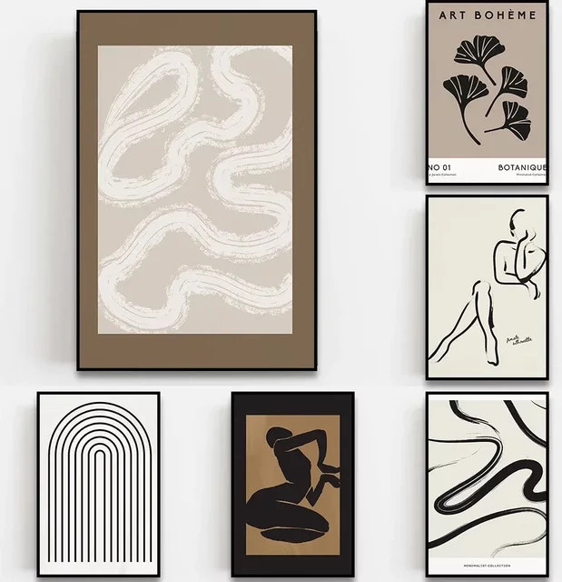 Potdemiel Abstrakte Leinwandmalerei im Böhmischen Stil mit minimalistischem Linien-Design als Wandkunst für dein Wohnzimmer - Bild 1