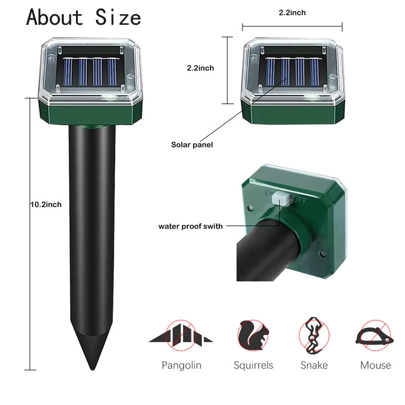 DOUWENXI Solar Ultraschall Maulwurf und Wühlmausabwehr Set, 2 Stück wasserfeste Sonic Repeller für den Außenbereich - Bild 4