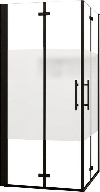 AICA Eckdusche Duschkabine mit Falttür in Schwarz, Teilsatiniert, Nano-ESG Glas 6mm, B: 110 cm, H: 195 cm, T: 70 cm - Bild 1